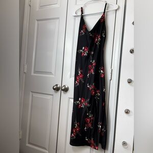 Inspired Hearts Black Maxi Dress with Red Floral Design